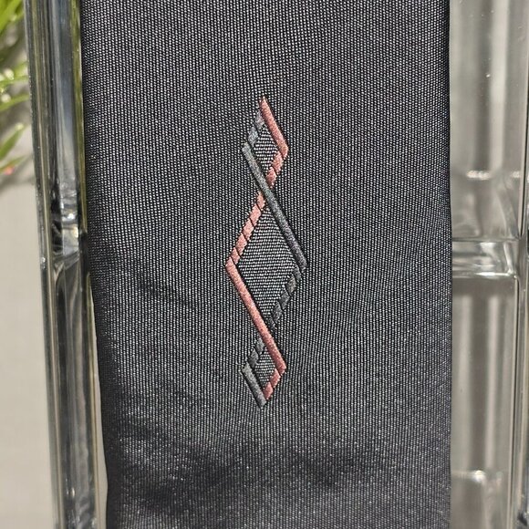ELAAN MENS TIE BLACK GRAY WITH PINK DIAMOND EMBROIDERED DESIGN - Picture 5 of 5